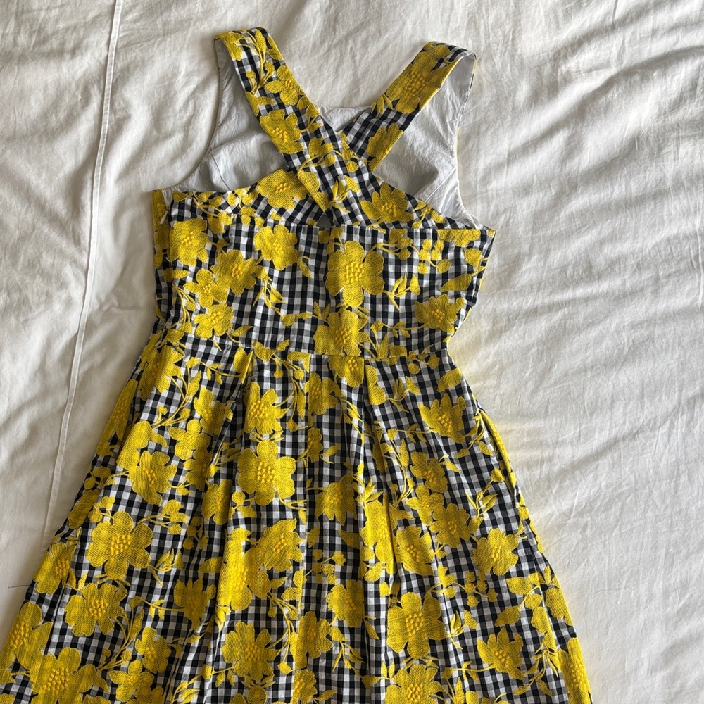 1901 | Yellow Floral Plaid Mini Dress - Picture 4 of 5